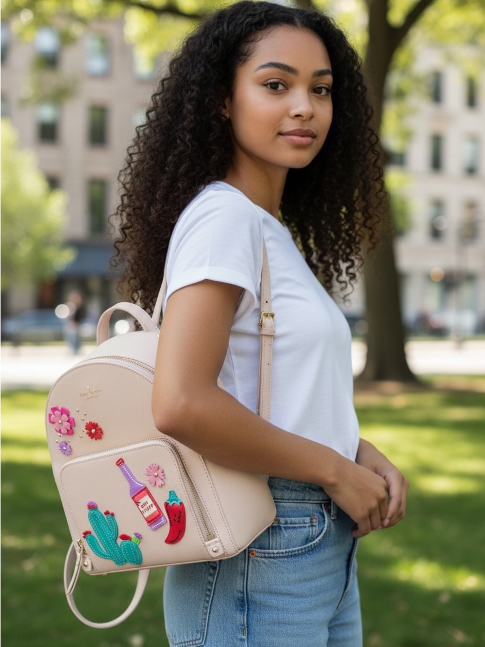 kate spade Blush Patchwork Mini Backpack with Embroidered Patches